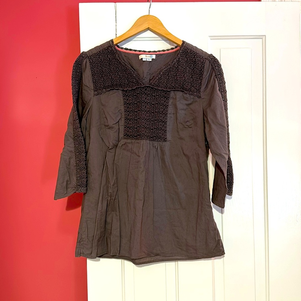 Boden Top Size US 10 Broderie Lace zipper in side 3/4 sleeve